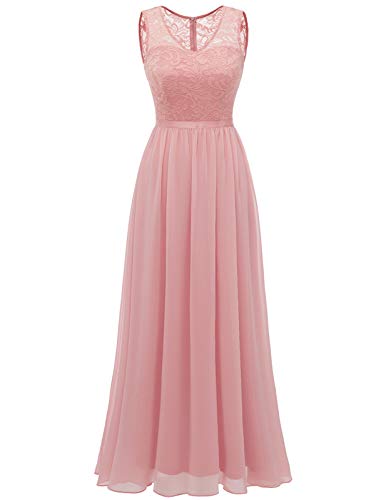 DRESSTELLS Damen Hochzeitskleider für Damen Chiffon Abendkleid Ohne Arm Spitzen Brautjungfernkleid Lang Blush L von DRESSTELLS