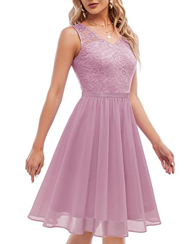 DRESSTELLS Damen Kleider Spitzenkleid Cocktailkleid Festliches Ballkleid Brautjungfernkleider für Hochzeit Knielang Abendkleider DustyRose 2XL von DRESSTELLS