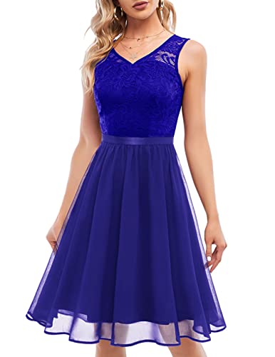 DRESSTELLS Damen Kleider Spitzenkleid Cocktailkleid Festliches Ballkleid Brautjungfernkleider für Hochzeit Knielang Abendkleider Royalblue 2XL von DRESSTELLS