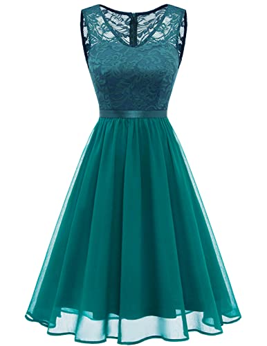 DRESSTELLS Damen Kleider Spitzenkleid Cocktailkleid Festliches Ballkleid Brautjungfernkleider für Hochzeit Knielang Abendkleider Turquoise L von DRESSTELLS