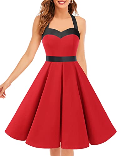 DRESSTELLS Damen a Linie Casual Kleid festlich Petticoat Kleid Damen Moderne Kleid Audrey Hepburn Kleider Red Black XL von DRESSTELLS