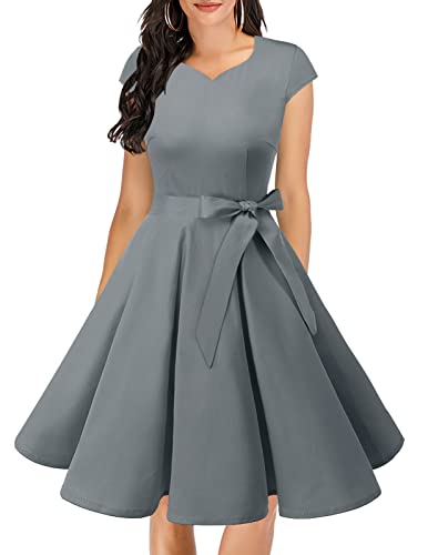 DRESSTELLS Damen Petticoat Kleider Sommerkleid Swing Kleid Vintage Kleider festlich Rockabilly Kleid Grey XS von DRESSTELLS