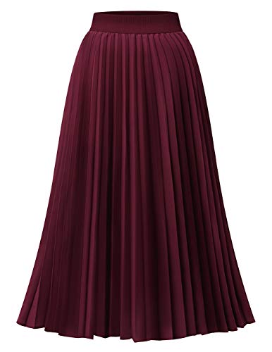 DRESSTELLS Damen Plissee Rock Chiffon Casual Strandrock Damen Sommerkleid Faltenrock Ferien Stil Rock Schoene Vintage Retro Rock Burgundy XS von DRESSTELLS