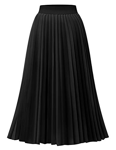 DRESSTELLS Damen Plissee Rock Chiffon Casual Strandrock Maxi Langer Faltenrock Black 2XL von DRESSTELLS