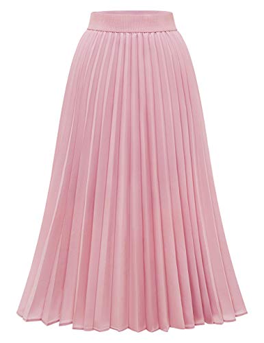 DRESSTELLS Damen Plissee Rock Chiffon Casual Strandrock Maxi Langer Faltenrock Blush 2XL von DRESSTELLS