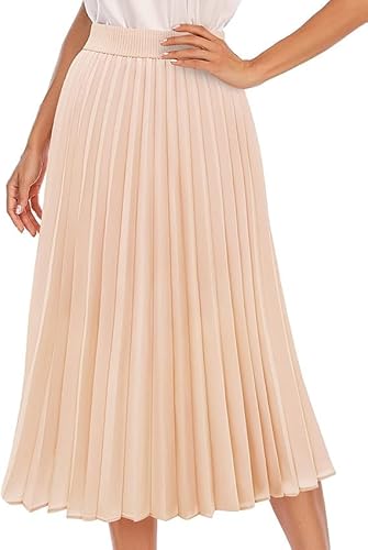 DRESSTELLS Damen Plissee Rock Sommerkleid Festlicher Rock Midi-Rock Large Faltenrock Hohe Taille Faltenrock Champagne 2XL von DRESSTELLS