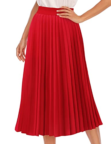 DRESSTELLS Damen Plissee Rock Chiffon Casual Strandrock Maxi Langer Faltenrock Red XS von DRESSTELLS