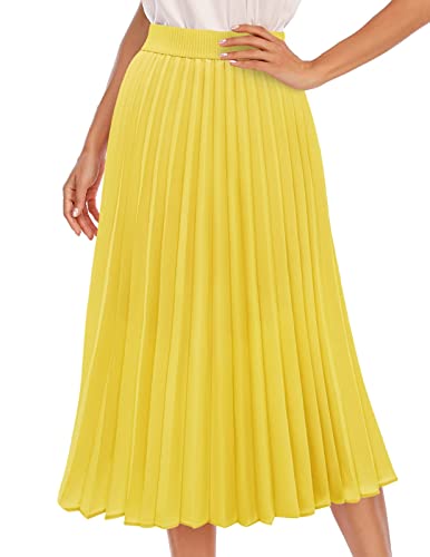 DRESSTELLS Damen Plissee Rock Chiffon Casual Strandrock Maxi Langer Faltenrock Yellow 2XL von DRESSTELLS