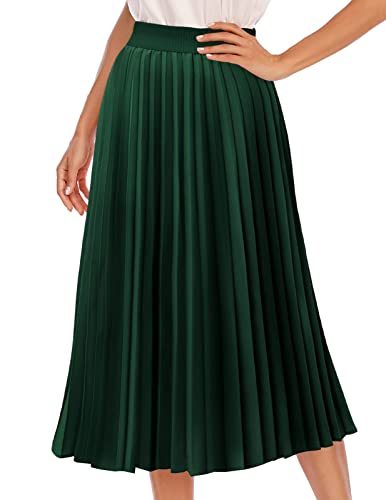 DRESSTELLS Damen Plissee Rock Damen Sommerrock Faltenrock A-Linie Vintage Retro Rock Chiffon A Linie Midi Rock DarkGreen L von DRESSTELLS