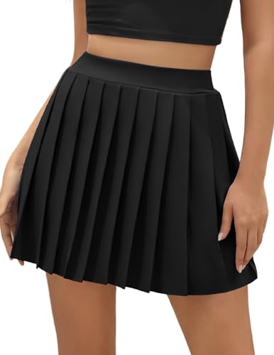 DRESSTELLS Plisseerock Damen Tennisrock Knielang Minirock Schwarz High Waist Faltenrock Gothic Rock Kurz Sommerrock Elegant Y2K Pleated Skirt Black 2XL von DRESSTELLS