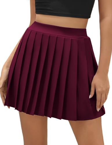 DRESSTELLS Plissierter Rock Damen Faltenrock Plisseerock Minirock Karneval Kurz Rock Sommer Schulrock Club Y2K Femboy Tennisrock Burgundy 2XL von DRESSTELLS