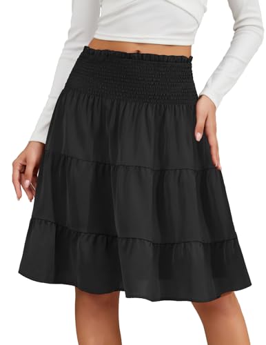 DRESSTELLS Damen Rock Party Rock Picknick Rock Midi Swing Röcke A-Linie Chiffon Rock Black 2XL von DRESSTELLS