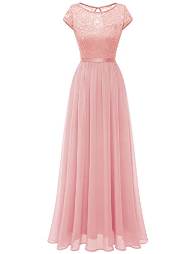 DRESSTELLS Damen Rosa Abendkleider Lang Chiffon Brautjungfernkleider Hochzeitskleid Ballkleid Bodenlang Blush XL von DRESSTELLS