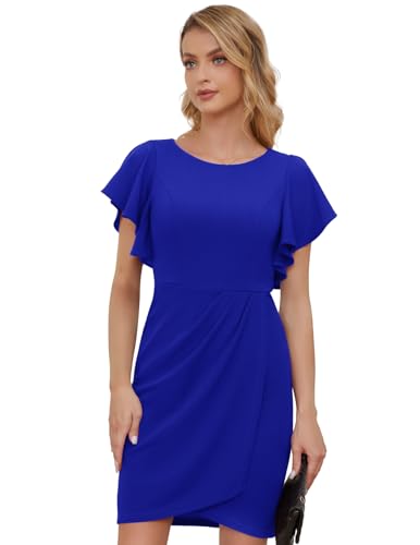 DRESSTELLS Damen Rundhals Knielang Bleistiftkleid Elegant Festlich Vintage Ballkleid Party Cocktailkleider Royalblue XL von DRESSTELLS