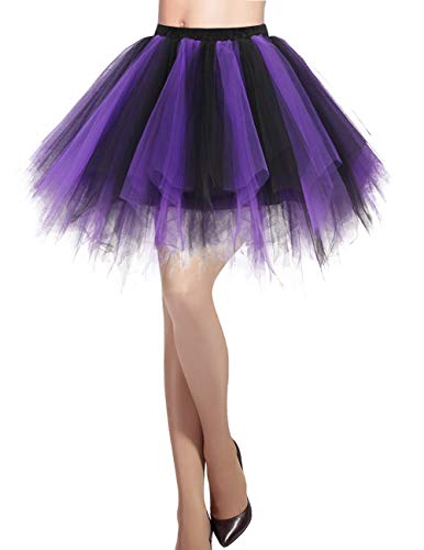 DRESSTELLS Karneval Damen 50er Rockabilly Petticoat Tutu Unterrock Kurz Ballett Tanzkleid Ballkleid Abendkleid Gelegenheit Zubehör Black Purple L von DRESSTELLS