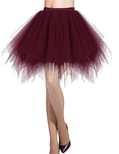 DRESSTELLS Karneval Damen 80er Puffy Tüllrock Tütü Röcke Tüll Petticoat Tüllrock 50er Rockabilly Petticoat Retro Tutu Ballet Cosplay Tanzkleid Burgundy S von DRESSTELLS