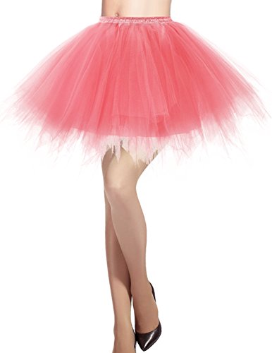 DRESSTELLS Karneval Kostüm Tüllrock Tütü Rock Fasching Cosplay Röcke Kurz 80er Party Unterrock Ballett Tanzkleid Petticoat Coral L von DRESSTELLS