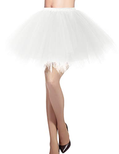 DRESSTELLS Karneval Damen 80er Puffy Tüllrock Tütü Röcke Tüll Petticoat Tüllrock 50er Rockabilly Petticoat Retro Tutu Ballet Cosplay Tanzkleid Ivory S von DRESSTELLS