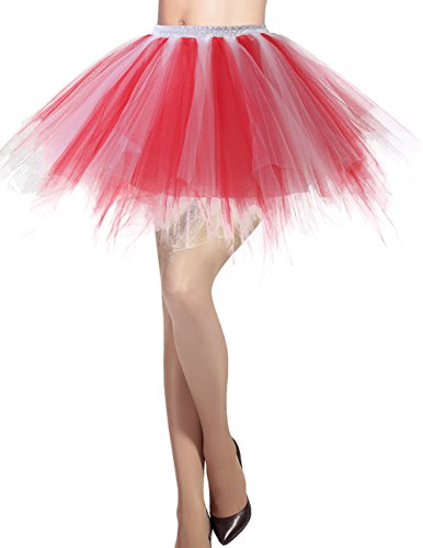 DRESSTELLS Karneval Damen Kostüm Tüllrock Tütü Minirock Tanzkleid 50er Tütü Rock Petticoat Unterrock für Karneval Party Kostüm Cosplay Red-White XL von DRESSTELLS