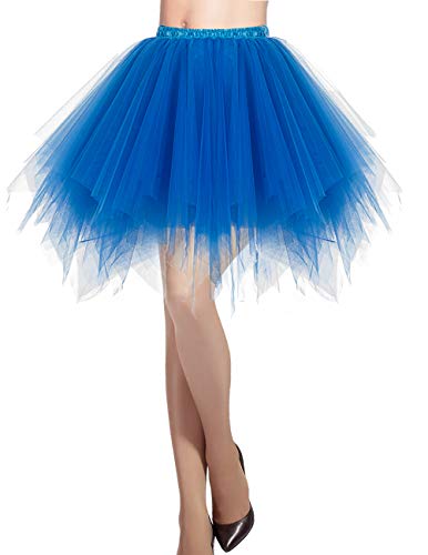 DRESSTELLS Karneval Tüllrock Damen Tütü Karneval 50er Rockabilly Petticoat Ballet Unte Halloween Fasching Cosplay Tanzkleid Kostüm Royal Blue M von DRESSTELLS