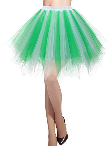 DRESSTELLS Karneval Damen 50er Rockabilly Petticoat Tutu Unterrock Kurz Ballett Tanzkleid Ballkleid Abendkleid Gelegenheit Zubehör White Green L von DRESSTELLS