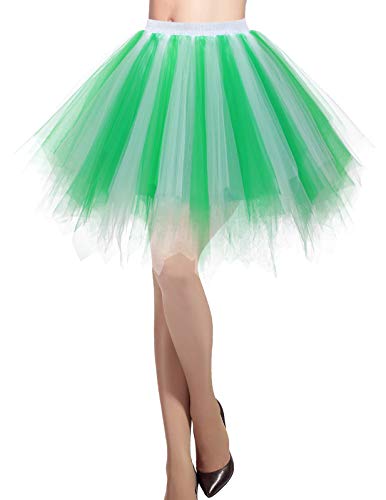 DRESSTELLS Karneval Tüllrock Damen Tütü Karneval 50er Rockabilly Petticoat Ballet Unte Halloween Fasching Cosplay Tanzkleid Kostüm White Green M von DRESSTELLS