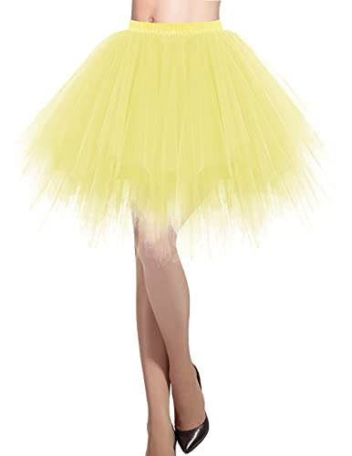 DRESSTELLS Karneval Damen 50er Rockabilly Petticoat Tutu Unterrock Kurz Ballett Tanzkleid Ballkleid Abendkleid Gelegenheit Zubehör Yellow L von DRESSTELLS