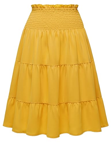 DRESSTELLS Damen Umstandsrock Midi Plisseerock Elegent Boho Faltenrock Elastisch Chiffon Rock Lang Strandrock Turmeric M von DRESSTELLS