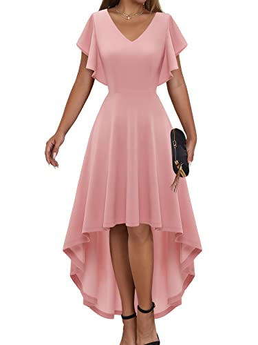 DRESSTELLS Festlich Hochzeitsgäste Kleid Damen Elegant Abendkleid Vintage Cocktailkleid Süß Ballkleid A-Linie Hight Low Midikleid Blush XL von DRESSTELLS