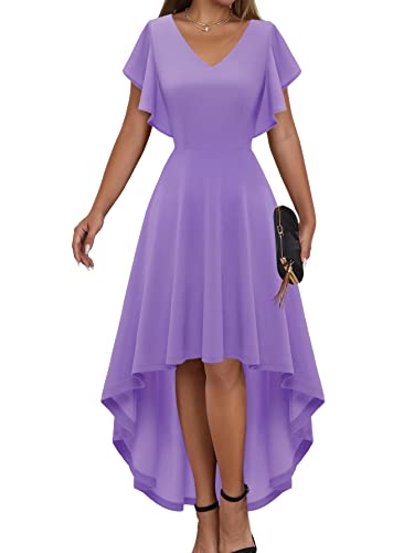 DRESSTELLS Damen Weihnachtskleid A-Linie Cocktailkleid V-Auscchnitt Rockabilly Kleider High Low Elegant Abendkleid für Hochzeit Black 2XL von DRESSTELLS