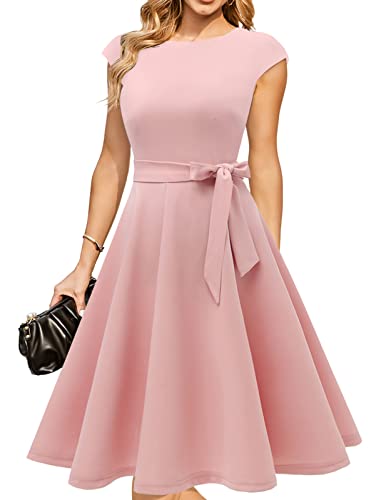 DRESSTELLS Damen Weihnachtskleid Vintgae Rockabilly Kleider A-Line Petticoat Festliche Abendkleider elegant für Hochzeit Blush XL von DRESSTELLS
