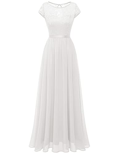 DRESSTELLS Damen Weiss Spitzenkleid Lang Brautjungfer Formelles Kleid Hochzeitskleid Chiffon Abendkleid White XL DRESSTELLS Damen Weiss Spitzenkleid Lang Brautjungfer Formelles Kleid Hochzeitskleid Chiffon Abendkleid White XL von DRESSTELLS