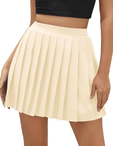 DRESSTELLS Plisseerock Damen Tennisrock Knielang Minirock High Waist Gothic Rock Kurz Beige Sommerrock Elegant Y2K Pleated Skirt Faltenrock Beige L von DRESSTELLS