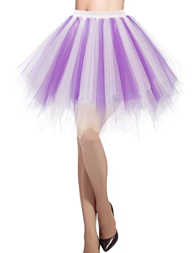 DRESSTELLS Karneval Damen 80er Puffy Tüllrock Tütü Röcke Tüll Petticoat Tüllrock 50er Rockabilly Petticoat Retro Tutu Ballet Cosplay Tanzkleid White Lavender S von DRESSTELLS