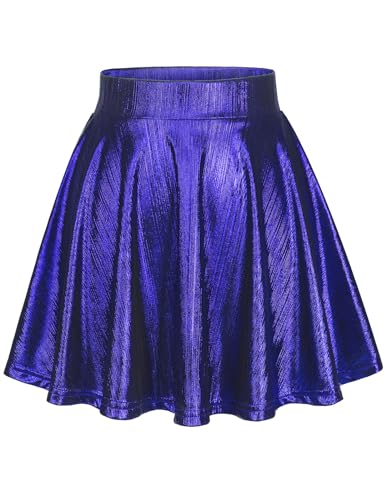 DRESSTELLS Glitter Pailletten Rock für Frauen Mini Skater Röcke Vielseitige A-Linie Basic Stretch ausgestellte Casual Plissee Rock Royal Blue L von DRESSTELLS