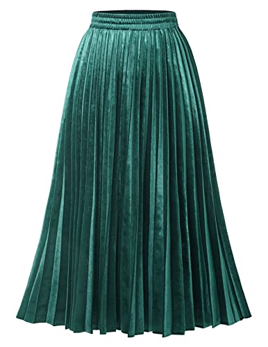 DRESSTELLS Grüner Samt Faltenrock für Frauen, Grüner Herbst Winter Faltenrock Midi Länge DarkGreen XS von DRESSTELLS