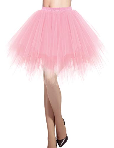 DRESSTELLS Karneval Kostüm Tüllrock Tütü Rock Fasching Cosplay Röcke Kurz 80er Party Unterrock Ballett Tanzkleid Petticoat Light Coral L von DRESSTELLS