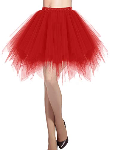 DRESSTELLS Karneval Kostüm Tüllrock Tütü Rock Rot Fasching Cosplay Röcke Kurz 80er Party Unterrock Ballett Tanzkleid Petticoat Red S von DRESSTELLS