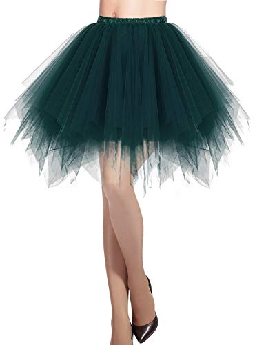 DRESSTELLS Karneval Kostüm Tüllrock Tütü Rock Fasching Cosplay Röcke Kurz 80er Party Unterrock Ballett Tanzkleid Petticoat DarkGreen M von DRESSTELLS