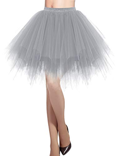 DRESSTELLS Karneval Kostüm Tüllrock Tütü Rock Fasching Cosplay Röcke Kurz 80er Party Unterrock Ballett Tanzkleid Petticoat Grey M von DRESSTELLS