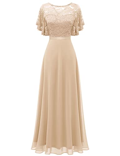 DRESSTELLS Damen Langes Festliches Abendkleid Kleider für Hochzeitsgäste Champagner Cocktailkleid Elegant Abschlusskleid Champagne 3XL von DRESSTELLS