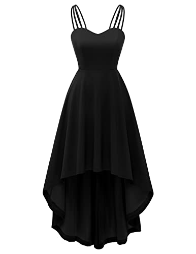 DRESSTELLS Kleid mit SpaghettiträgernBrautjungfer High Low Semi Formal Skater Kleid für Junioren Teens Hochzeitsgast Black 2XL von DRESSTELLS