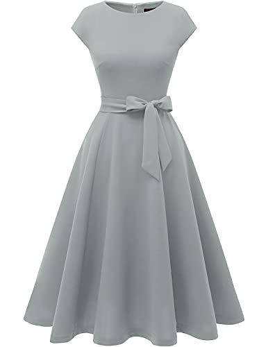 DRESSTELLS Damen Abendkleider elegant für Hochzeitleid Cape Arm Brautmutterkleider 1950er Vintage RetroCocktailkleid Grey S von DRESSTELLS