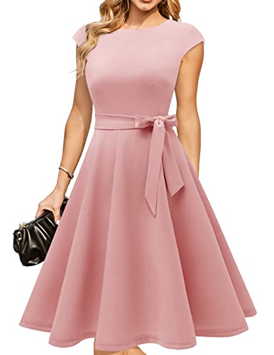 DRESSTELLS Kleider Damen festlich Rosa Cocktailkleid midilang Rundausschnitt 50er Jahre Retro Festlich Kleid Blush M von DRESSTELLS