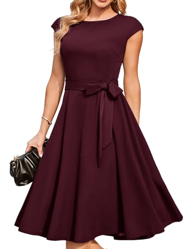 DRESSTELLS Abendkleid kurz elegant Retro Rockabilly Kleid Damen festlich Cocktailkleid Burgundy M von DRESSTELLS