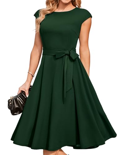 DRESSTELLS Cocktailkleid Damen Elegant Dunkelgrün 1950er Knielang Rockabilly Hochzeitkleid Vintage Abendkleid Kurz Swing Festlich Midilang Sommer Kleid DarkGreen L von DRESSTELLS