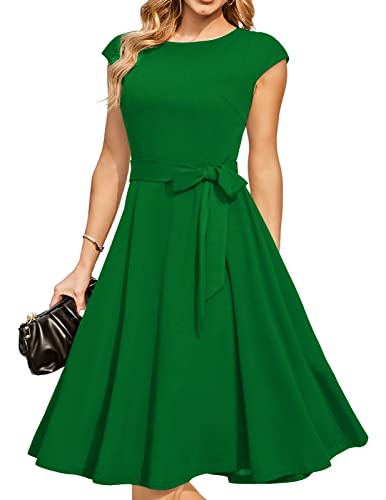 DRESSTELLS Damen A-Line Swing Festlich Knielang Hochzeit Cocktailkleid Rundhald Cape Arm Weihnachtskleidid Green M von DRESSTELLS