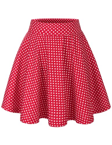 DRESSTELLS Minirock Damen Sommer Kurz Rock Mit Weißen Punkten Rot Skater Rock Faltenrock Tennisrock Red White Dot XL von DRESSTELLS