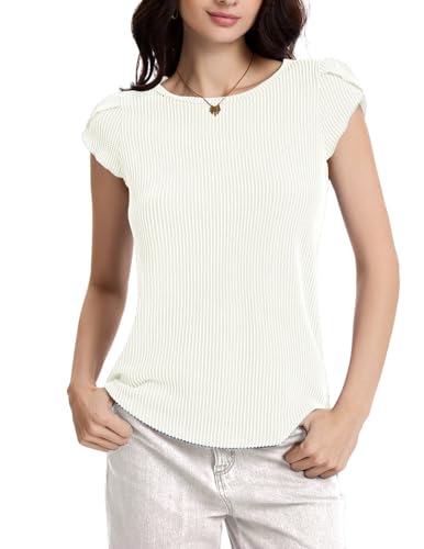 DRESSTELLS Pullover Damen Weiß Sommer Shirt Kurzarmpullover Elegant Rundhals Sweatshirt Gestreifte Leicht Einfarbig Oberteil Casual Top White XL DRESSTELLS Pullover Damen Weiß Sommer Shirt Kurzarmpullover Elegant Rundhals Sweatshirt Gestreifte Leicht Einfarbig Oberteil Casual Top White XL von DRESSTELLS