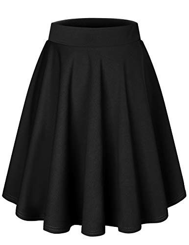 DRESSTELLS Rock Damen Sommer Knielang Kurz Skater Rock Midirock Femboy Skirt Schwarzer Faltenrock Große Größen Tennisrock Black-Midi 2XL von DRESSTELLS